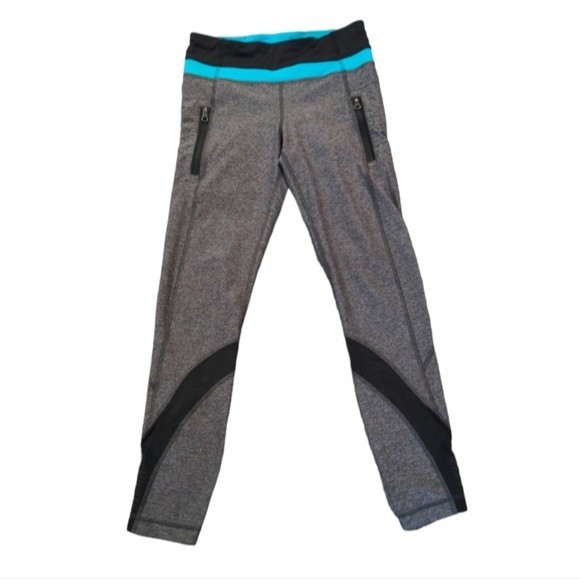 Lululemon Gray Cropped Pockets Mesh Design Legging Size 4 - Picture 1 of 13